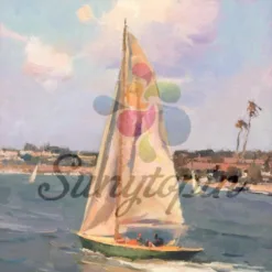 Calm Ocean Breeze Watercolor Sailboat Painting in New York